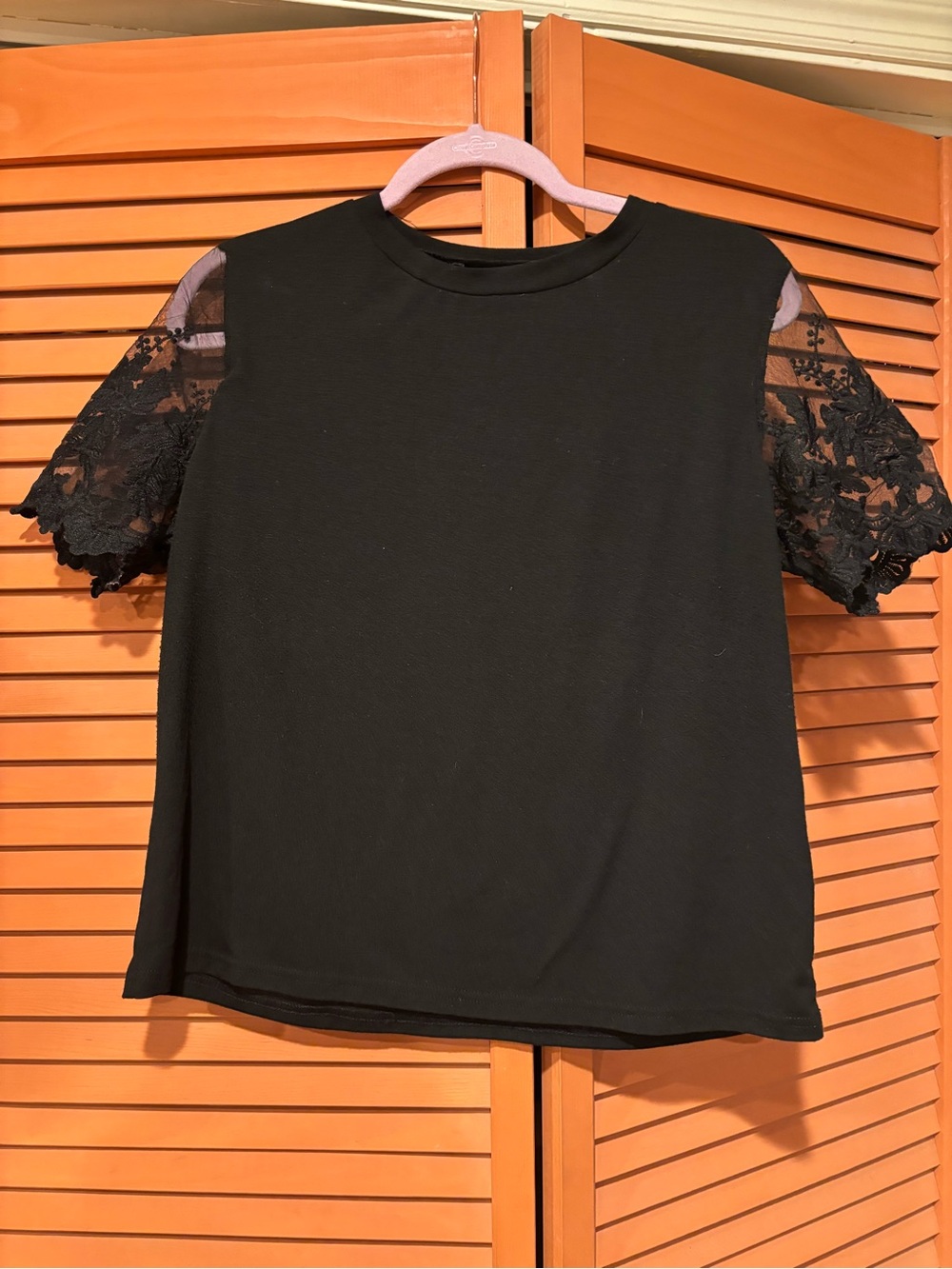 Black Lace Sleeve Women's Top - Classic Short Sleeve